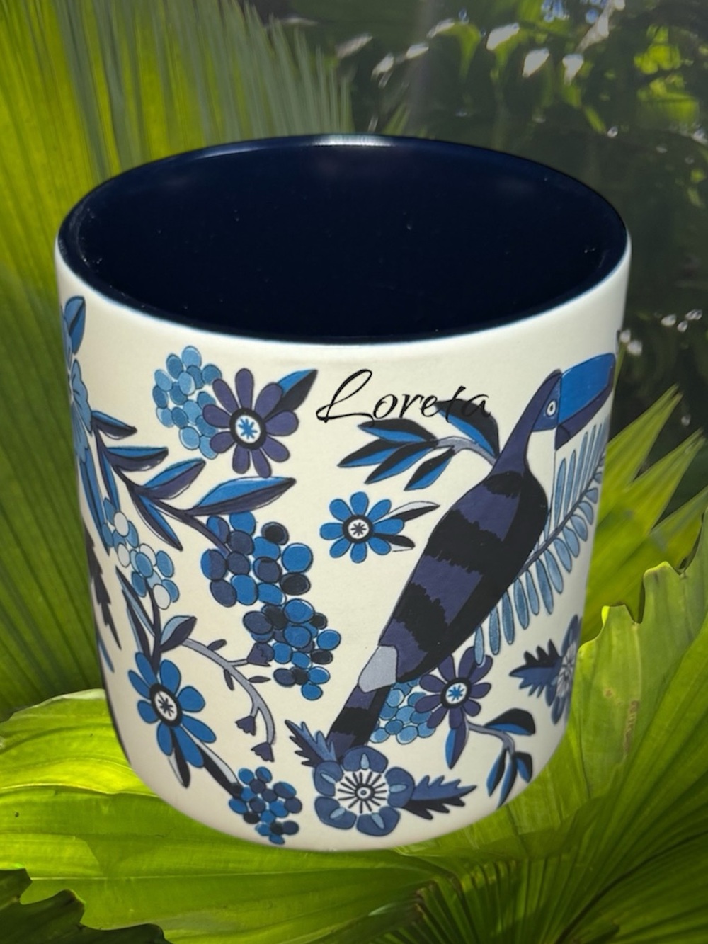 New Starbucks + Farm Rio Lenco Azulejo Blue Monotone Tropical Ceramic Mug in Box